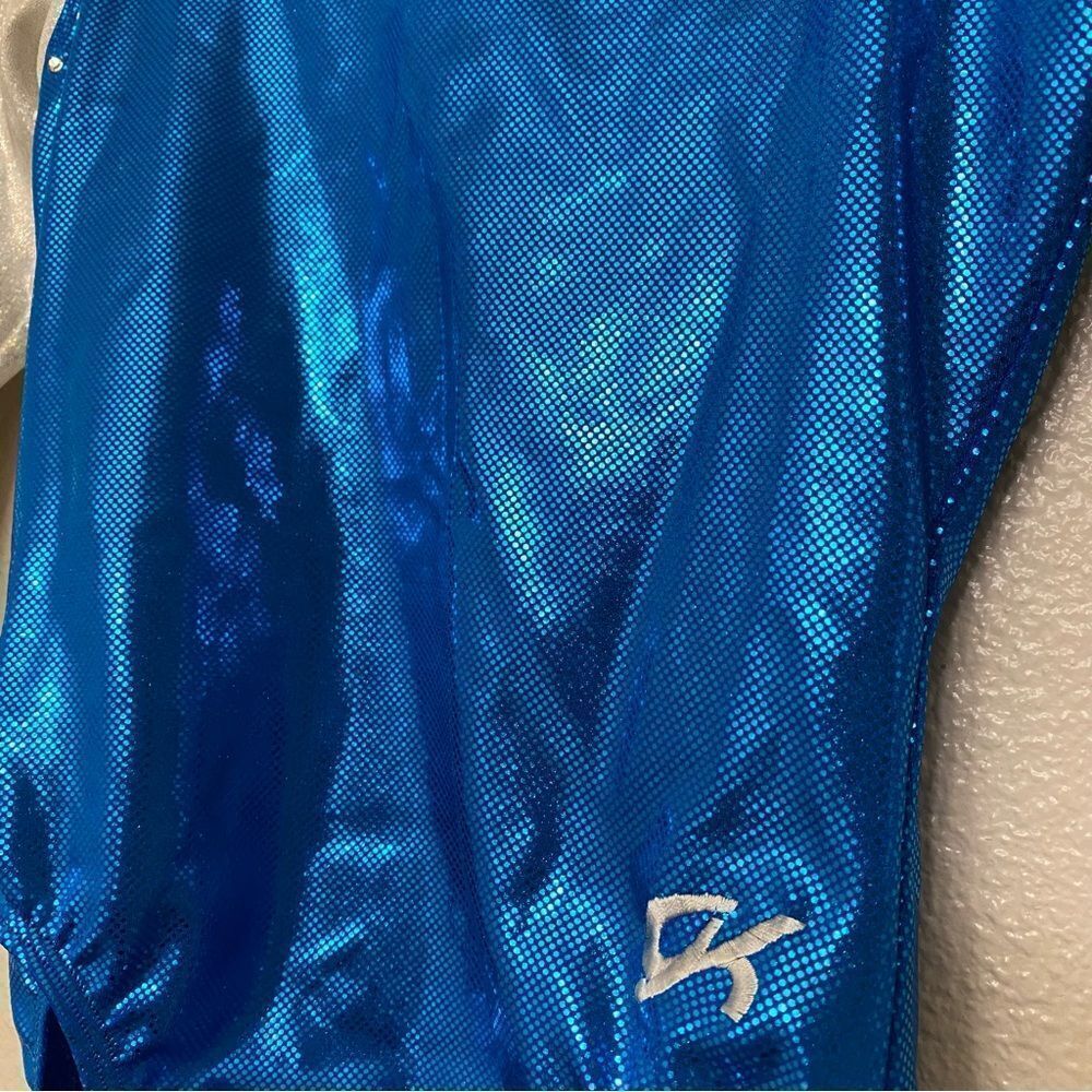 GK elite gymnastic competition leotard 3/4 long sleeve blue silver rhinestone SA - Picture 7 of 12